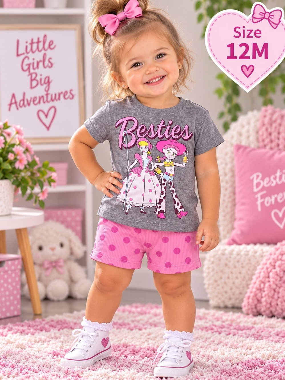 Toy Story Bo Peep & Jessie NWT 2-Piece Besties Outfit Set 12M Gray T & Polka Dot